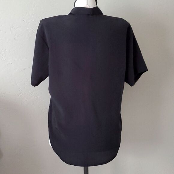 Womens Vintage 80s button down black Top 12 - Picture 8 of 9